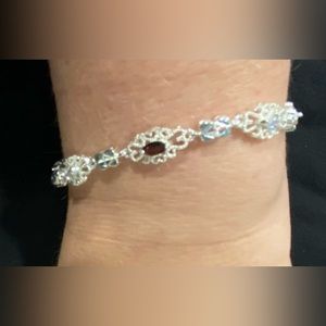 Cubic Zirconia, Red Stone, and silver plated bracelet